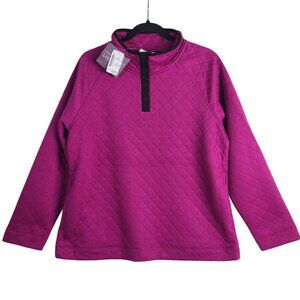 NWT Christopher & Banks Quilted Magenta Quarter Snap Pullover Top Sz L